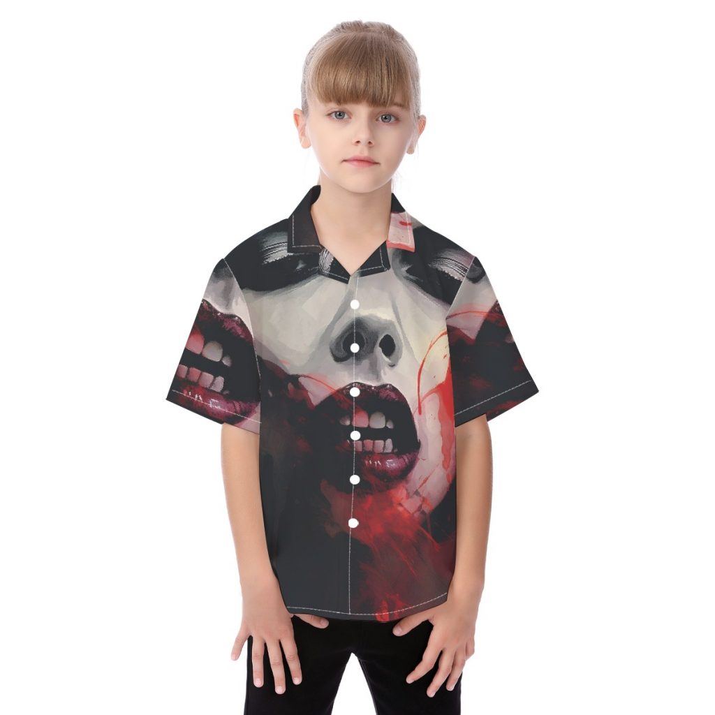 New Woman's Face Print Kid's Hawaiian Vacation Shirt