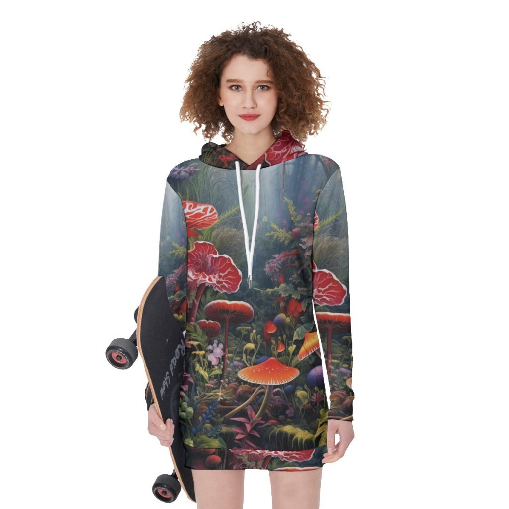 New Vibrant Fantasy Garden Print Women's Long Hoodie