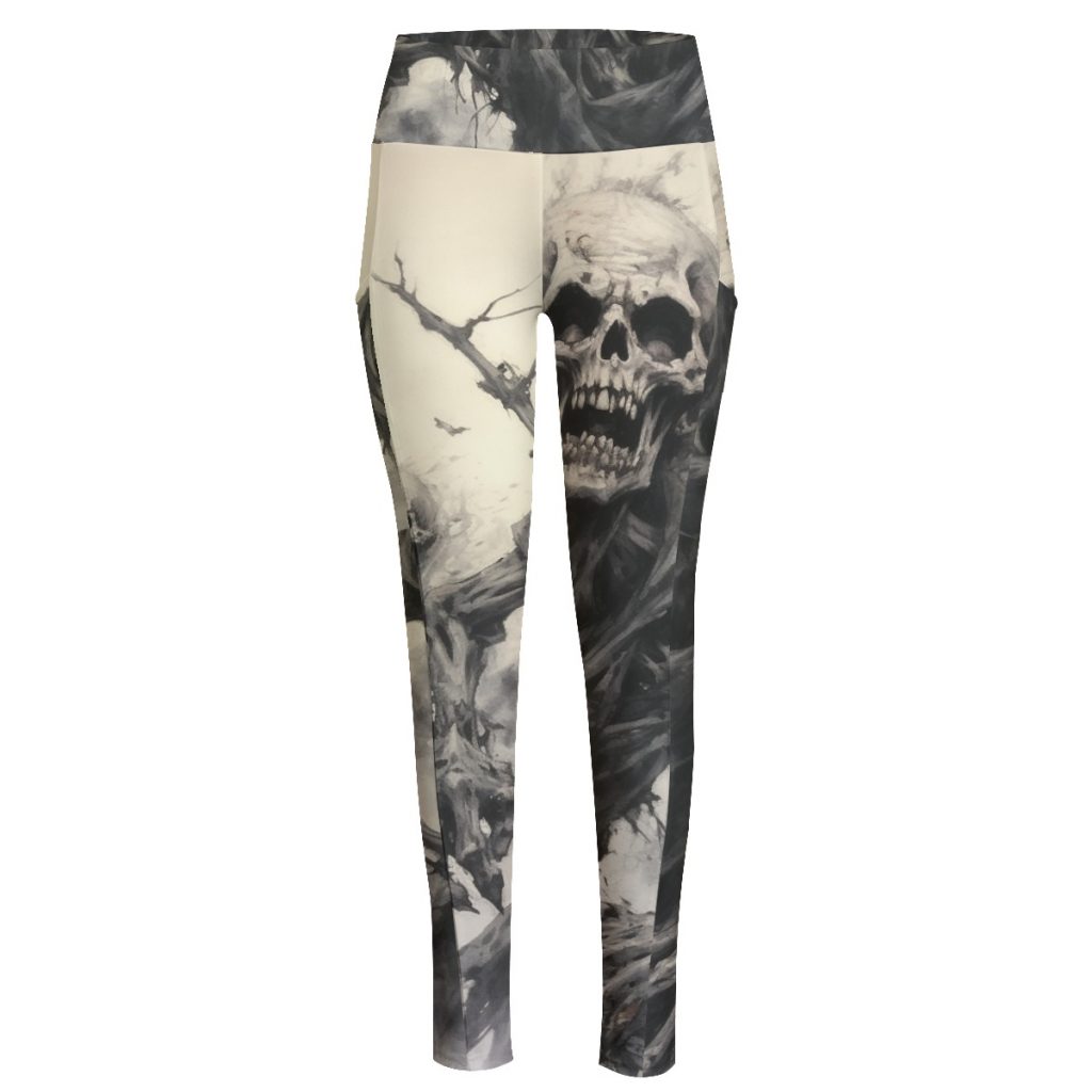 New Fun Zombie Print Women's High Waist Leggings With Side Pocket