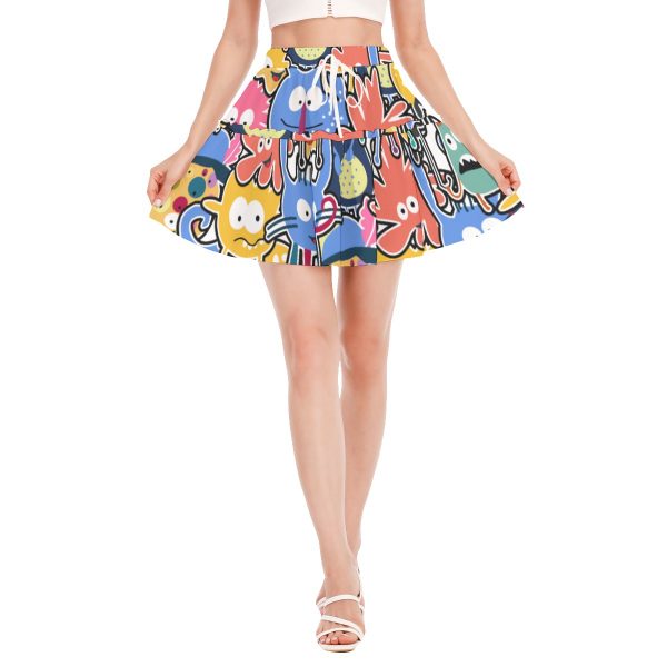 New Fun Faces Print Women's Ruffled Mini Skirt