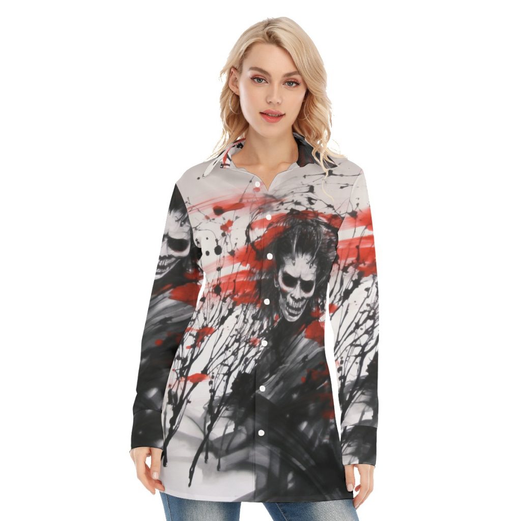 New  Bloody Zombie  Print Women's Long Shirt