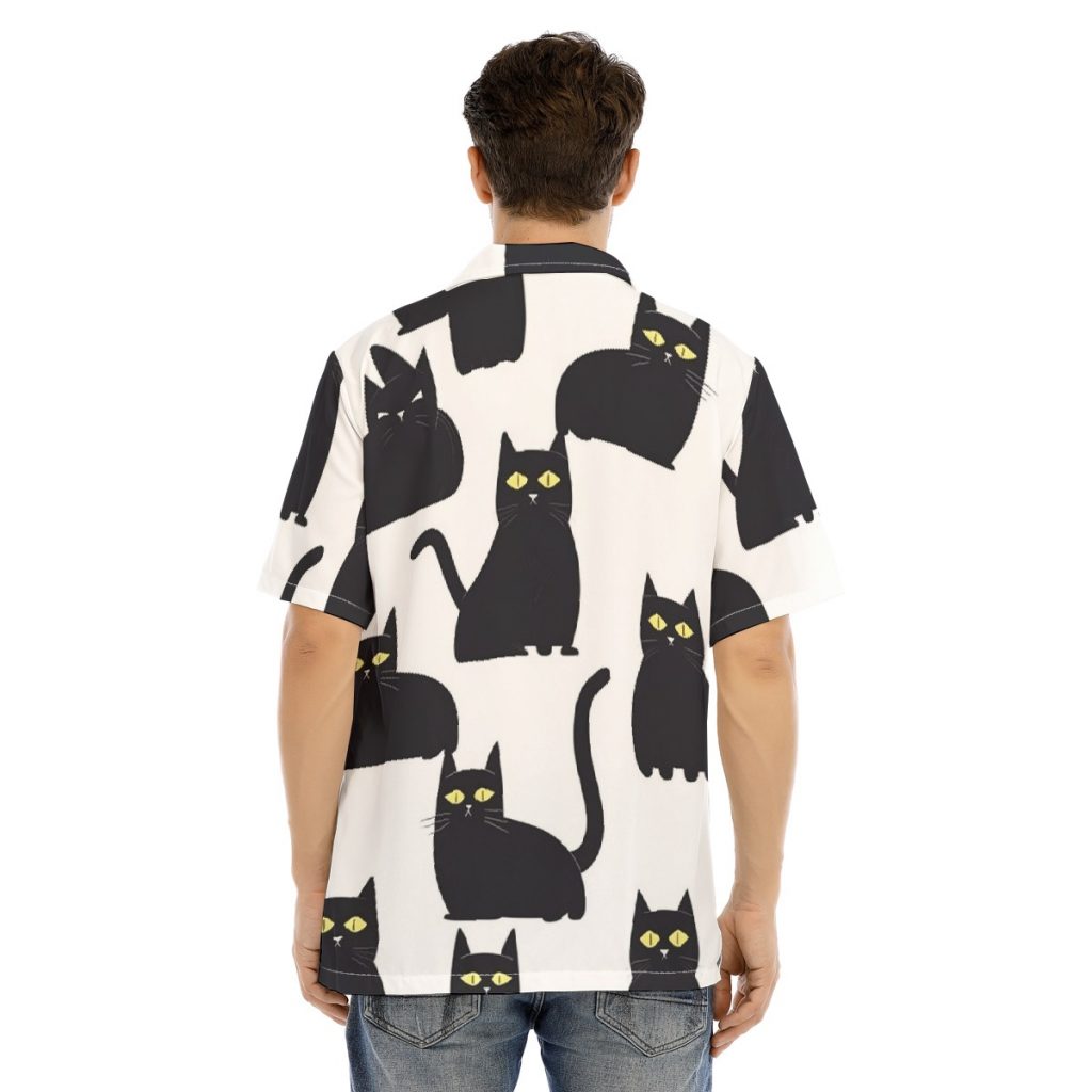 New Cute Black Cat Print Men's Shirt With Button Closure