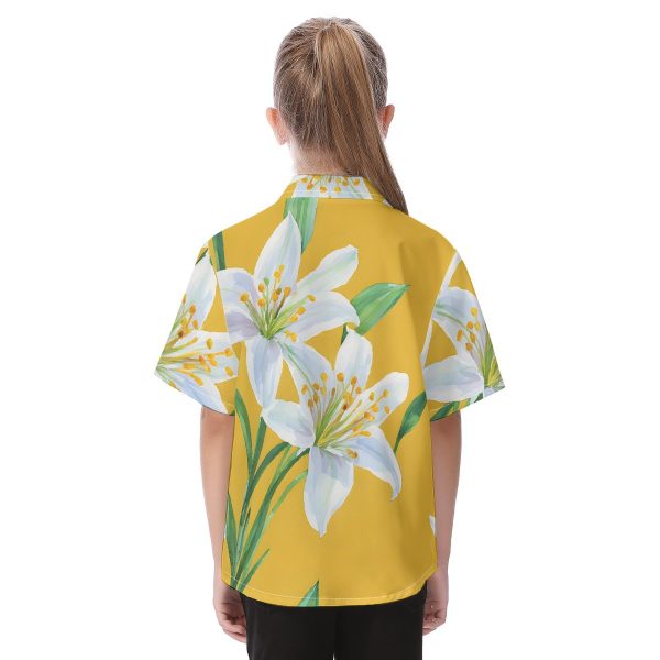 New Vibrant Floral Print Kid's Hawaiian Vacation Shirt