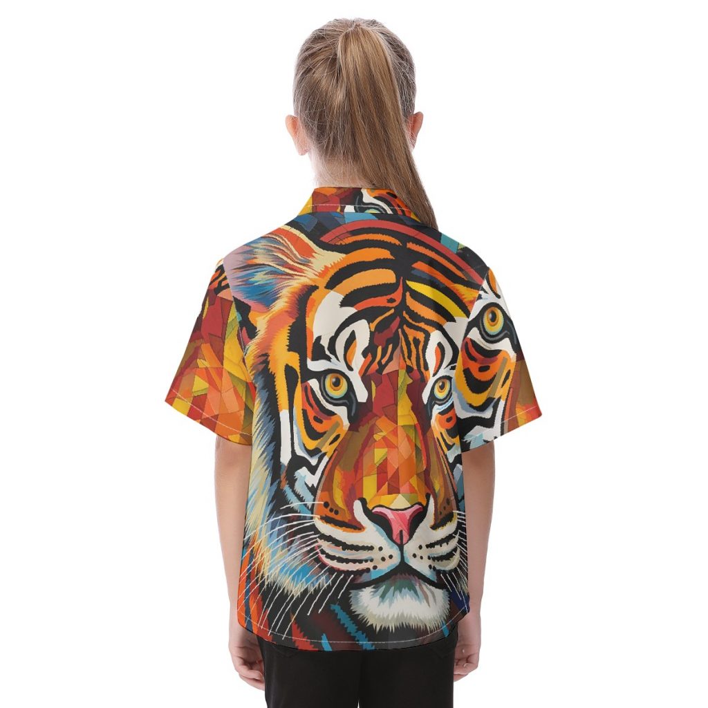 New Vibrant Tiger Print Kid's Button-Down Shirt
