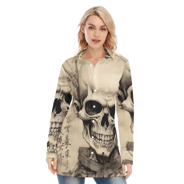 New Halloween Skull Print Women's Long Shirt