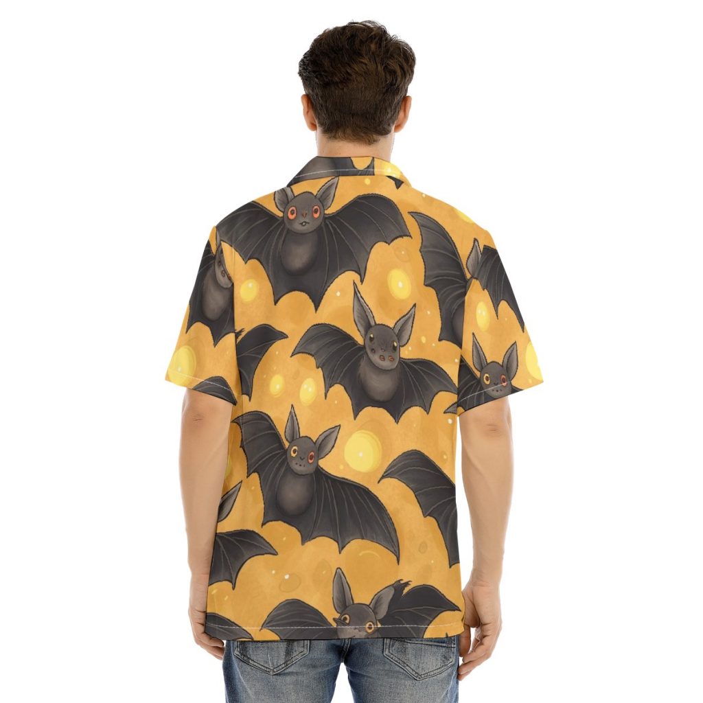 New Fun Black Bat Halloween Men's Shirt With Button Closure