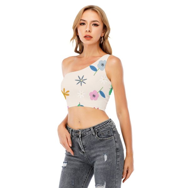 New Fun Print Women's One-Shoulder Cropped Top