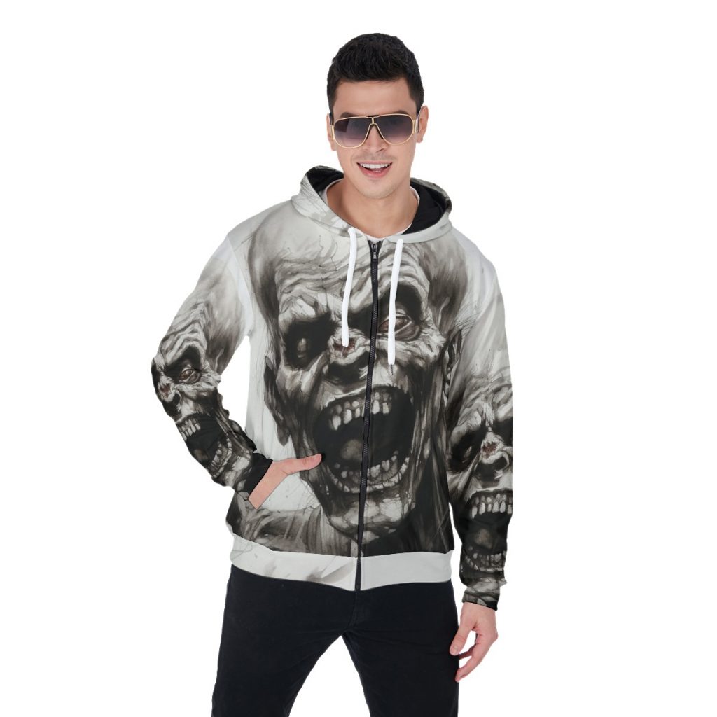 New Zombie Print Men's Heavy Fleece Zip Up Hoodie