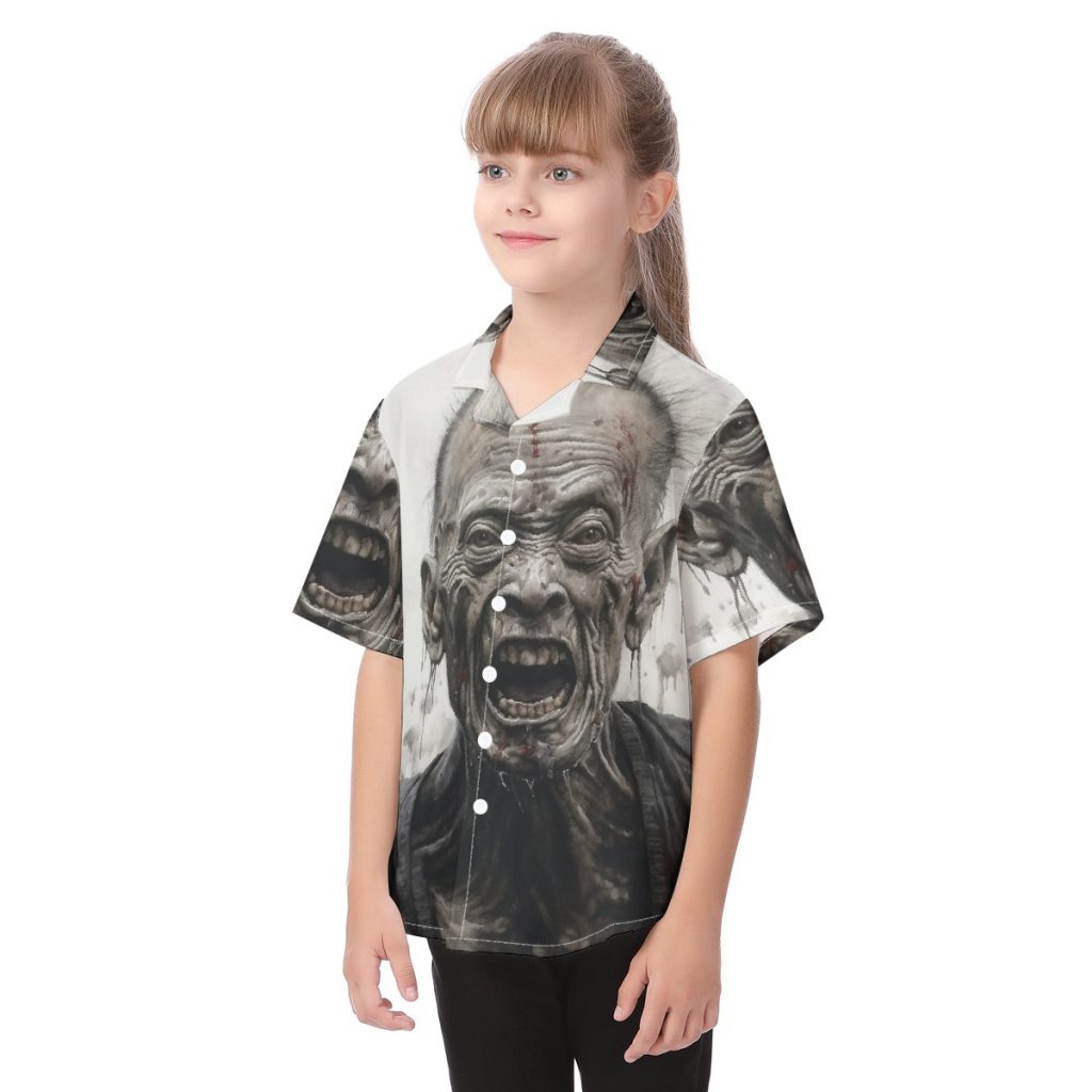 New Zombie Screaming Print Kid's Button Down Shirt