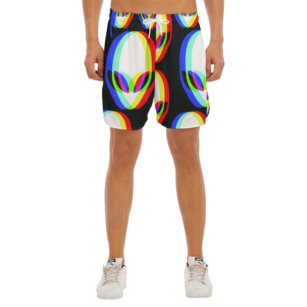 New Colorful Alien Print Men's Side Split Running Sport Shorts