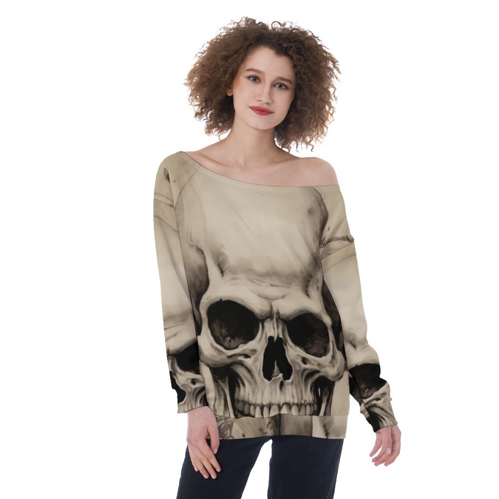 New Fun Zombie Print Oversized Women's Off-Shoulder Sweatshirt