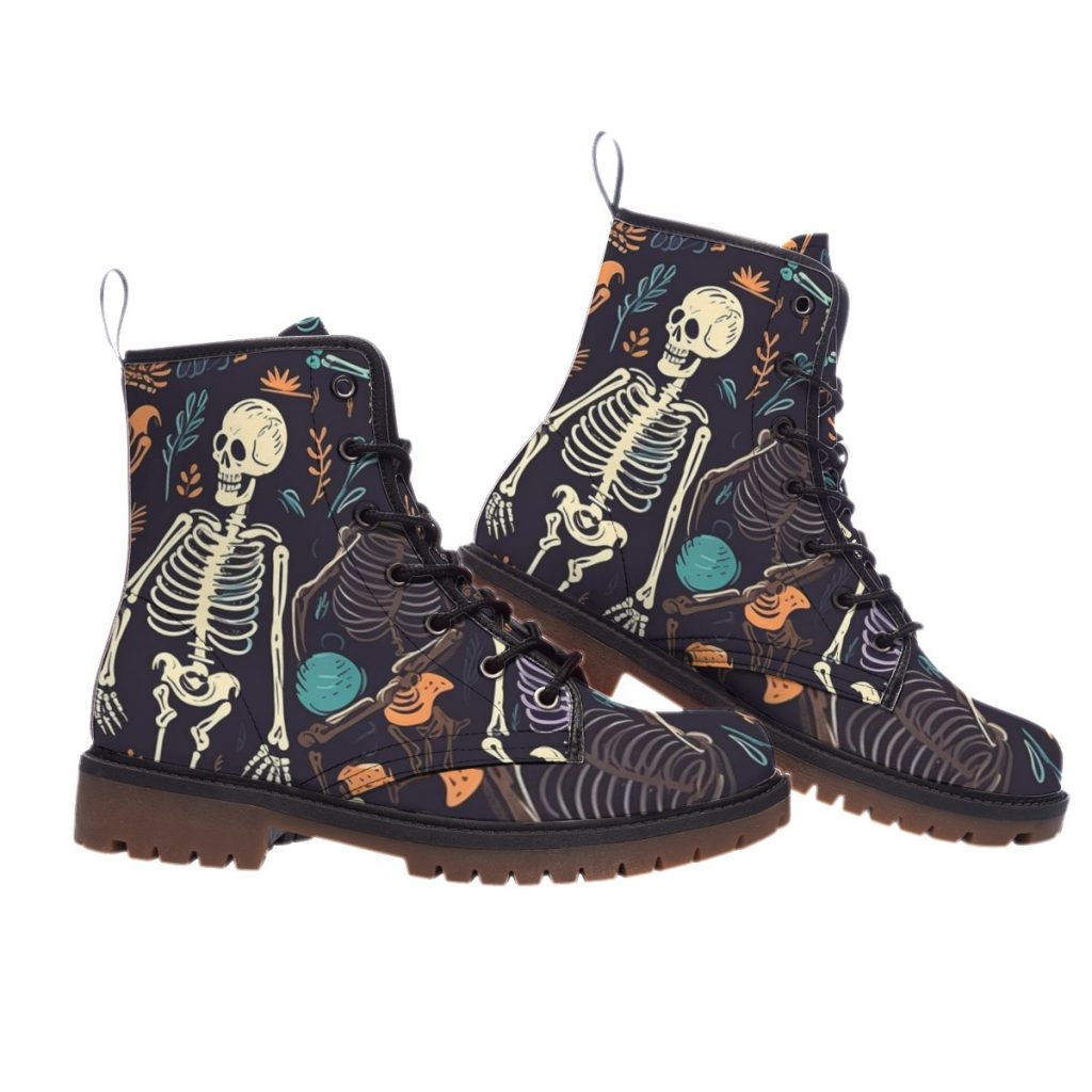 New Fun Halloween Skeleton Print Men's Martin Short Boots