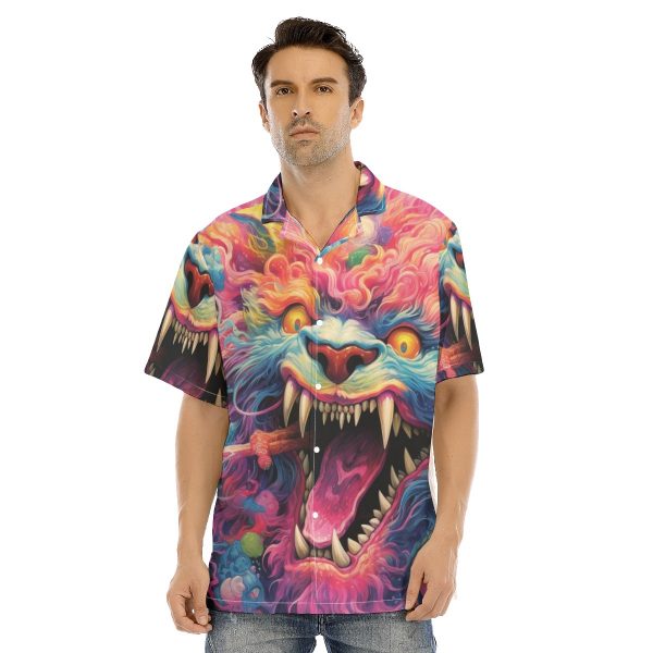 New Fun Monster  Print Men's Hawaiian Shirt With Button Closure