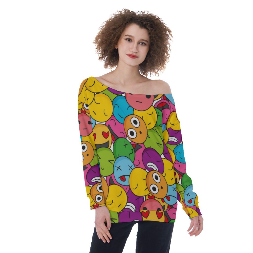 New Fun Colorful Print Oversized Women's Off-Shoulder Sweatshirt