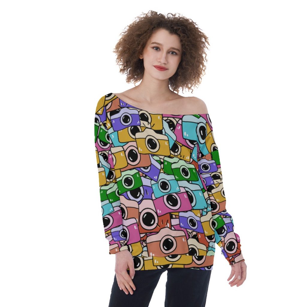 New Fun Colorful Print Oversized Women's Off-Shoulder Sweatshirt