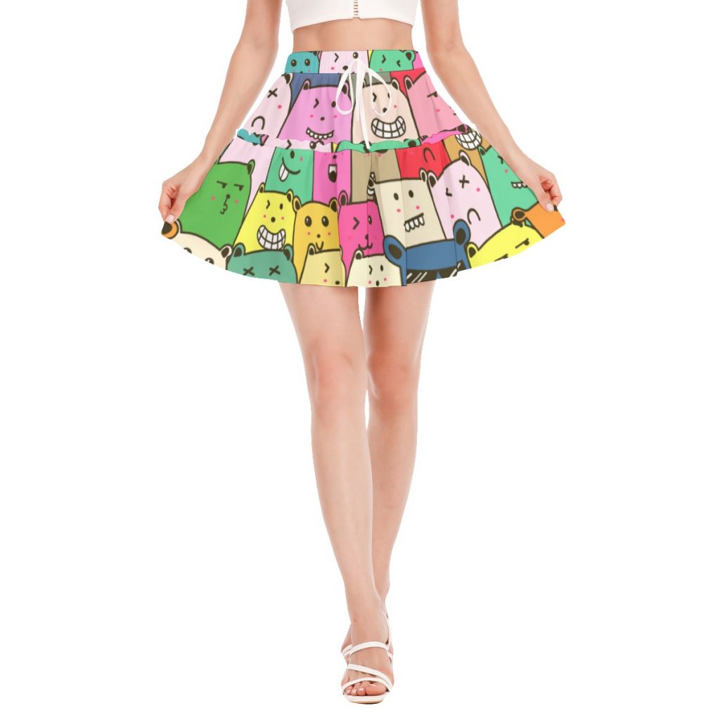 New Fun Colorful Faces Women's Ruffled Mini Skirt