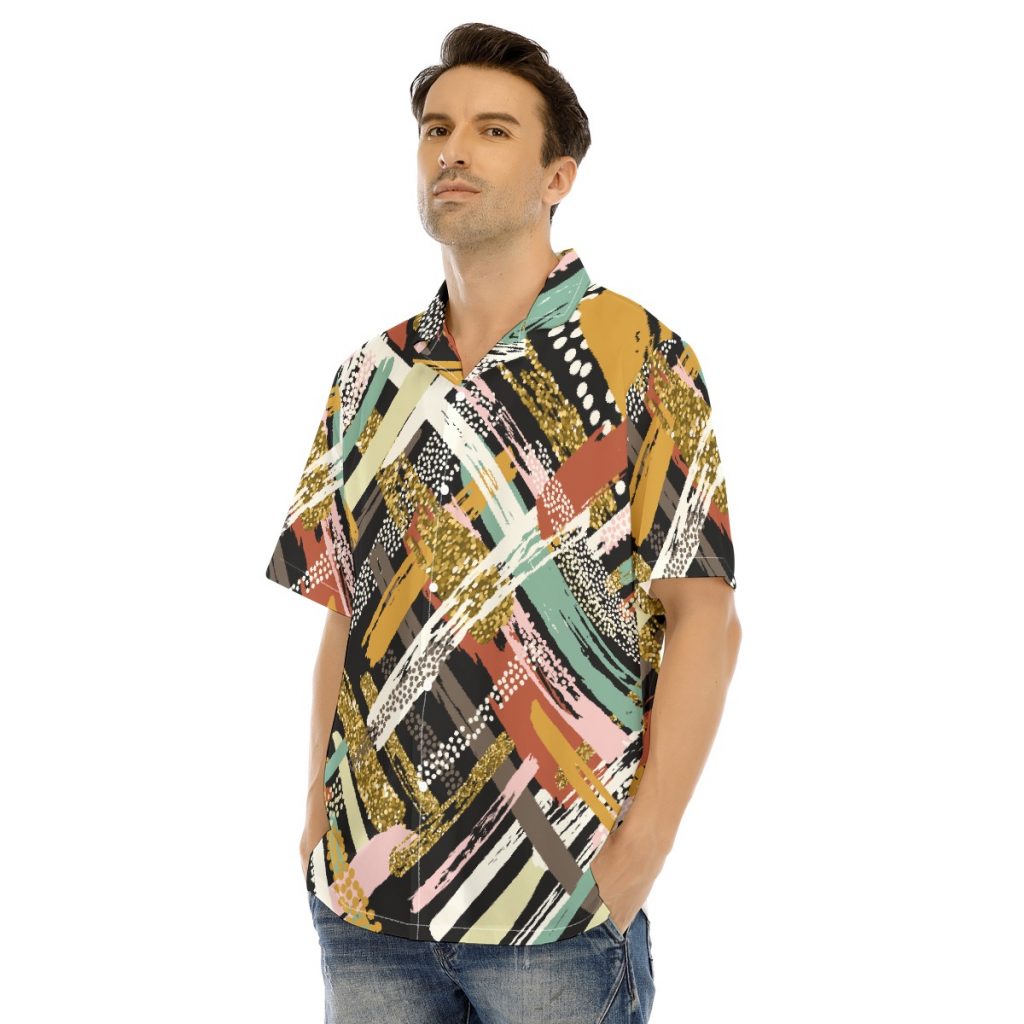 New Fun Multicolored Print Men's Hawaiian Shirt With Button Closure