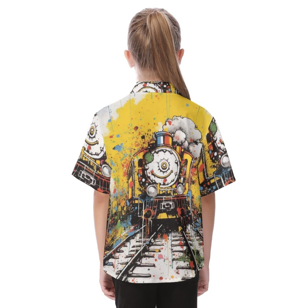 New Artistic Train Print Kid's Button Down Shirt