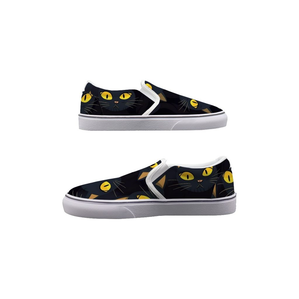 New Black Cat Yellow Eyes Men's Slip On Sneakers Shoes