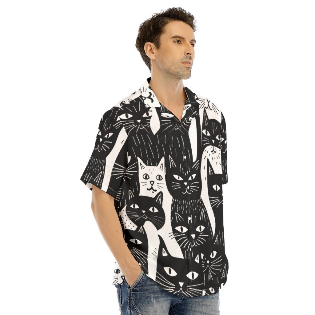New Cute Black & White Print Men's Shirt With Button Closure