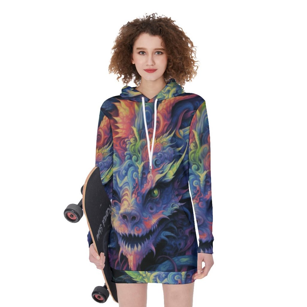 New Fantasy Creature Print Women's Long Hoodie