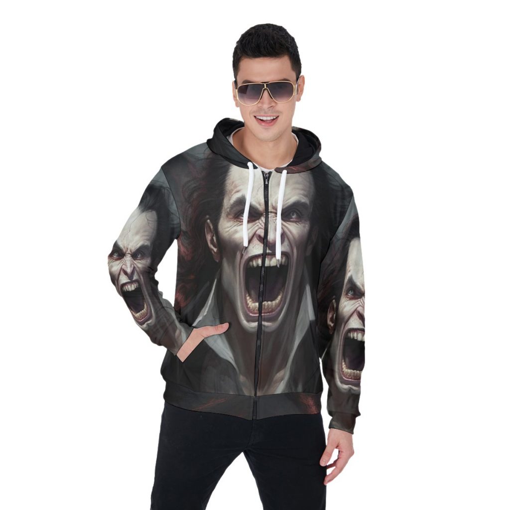 New Men's Faces Print Men's Heavy Fleece Zip Up Hoodie