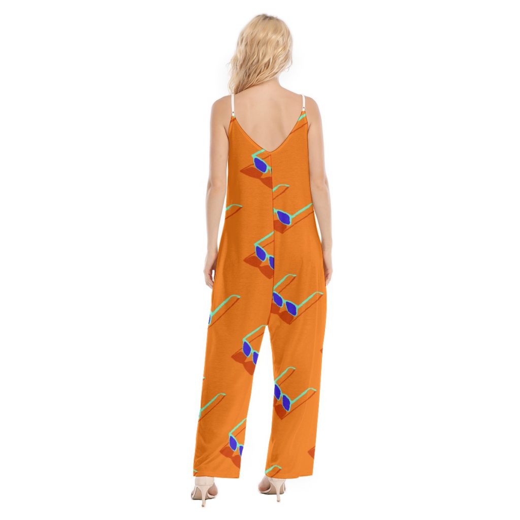 New All-Over Print Women's V-neck Cami Jumpsuit