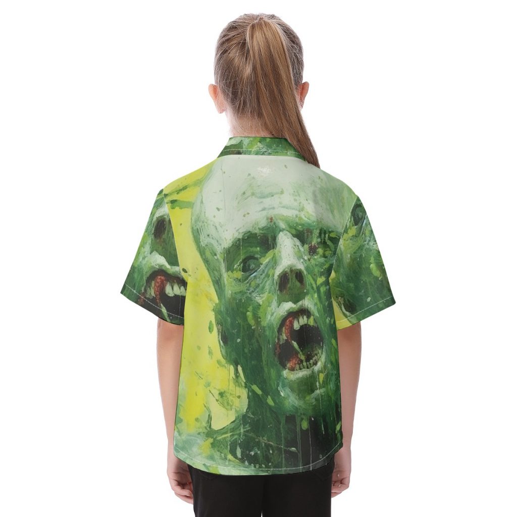 New Fun Zombie Print Kid's Hawaiian Vacation Shirt (green)