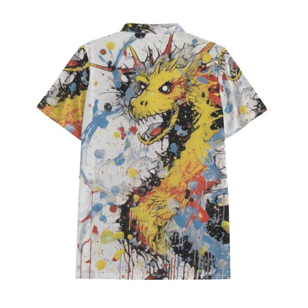 New Colorful Yellow Dragon Print Men's Polo Shirt