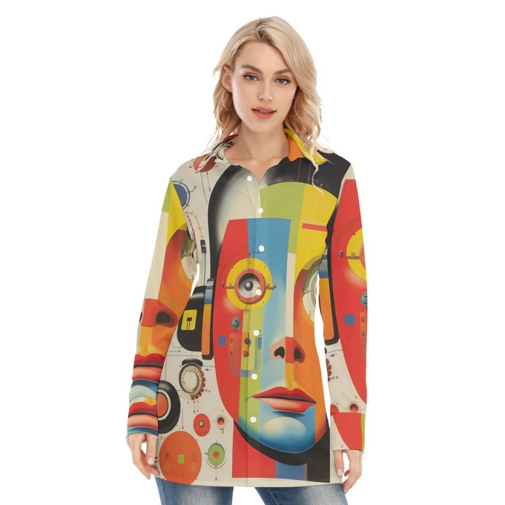 New Colorful Face Print Women's Long Shirt