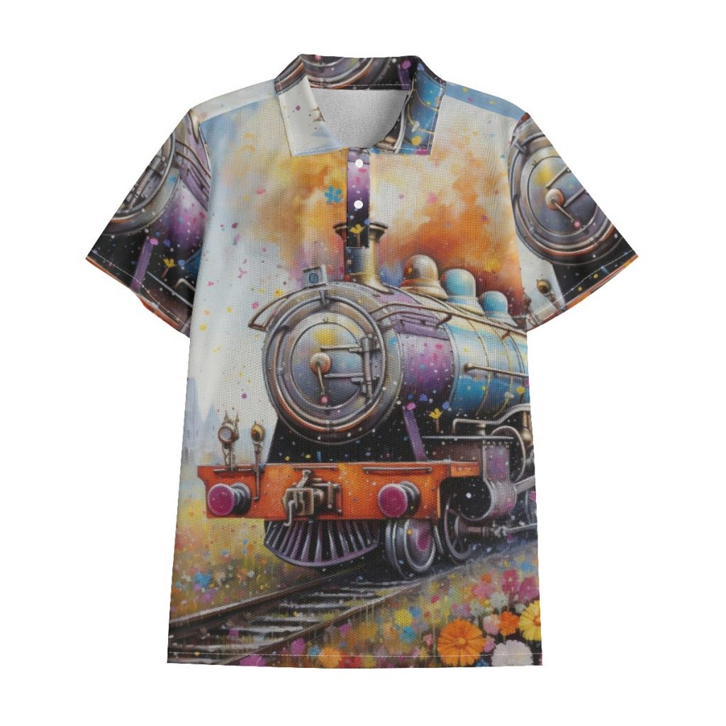 New Colorful Artistic Train Print Men's Polo Shirt