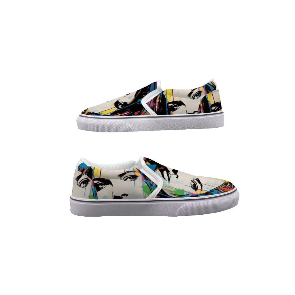New Fun Women's Face Print Men's Slip On Sneakers Shoes