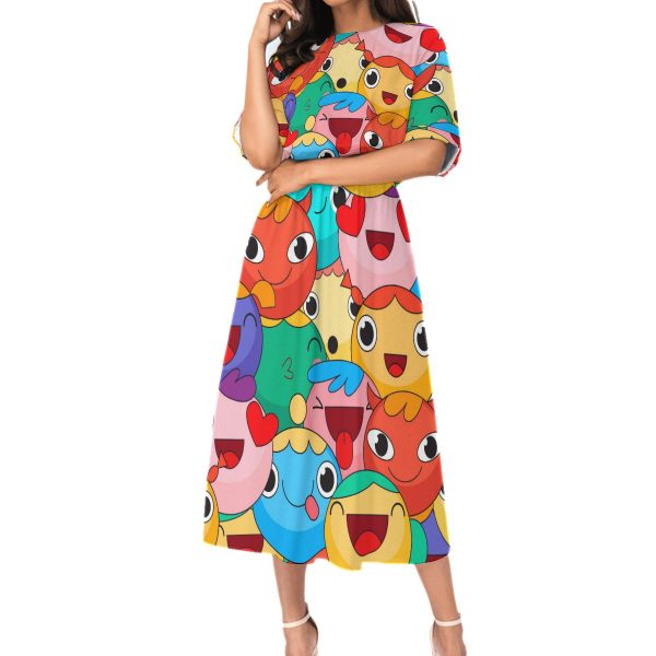 New Colorful Faces Print Women's Elastic Waist Dress