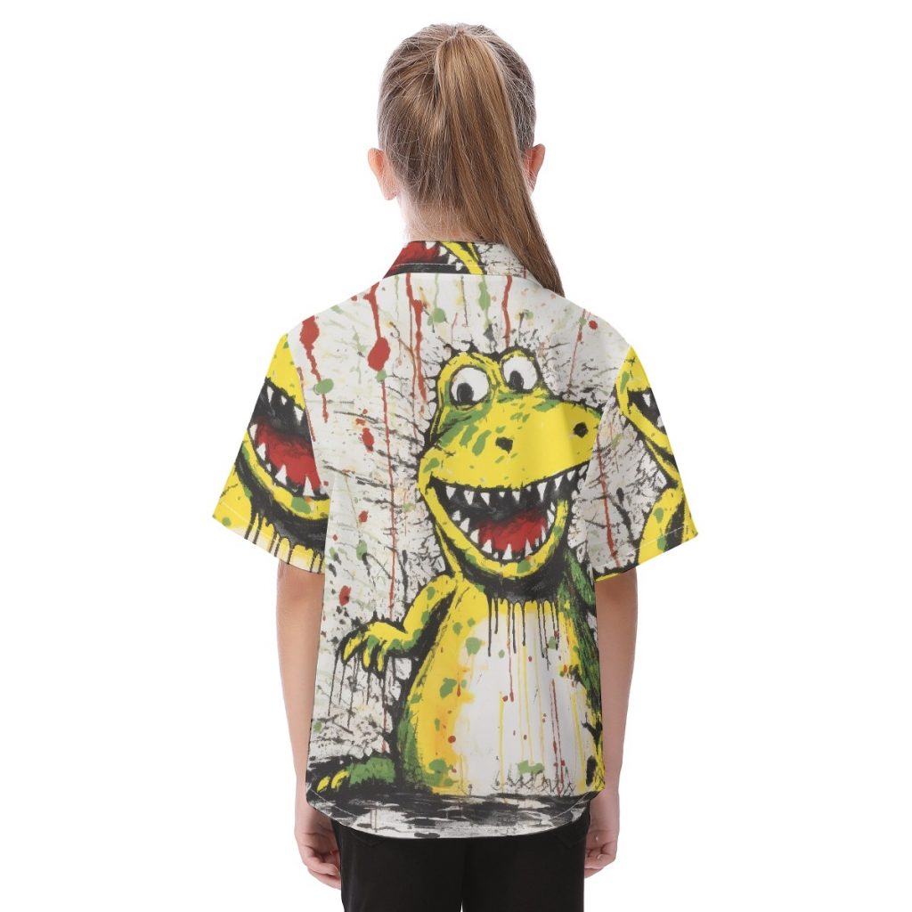 New Yellow Dinsoaur Print Kid's Hawaiian Vacation Shirt