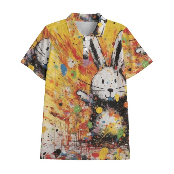 New Fun Colorful Splattered Bunny Print Men's Polo Shirt
