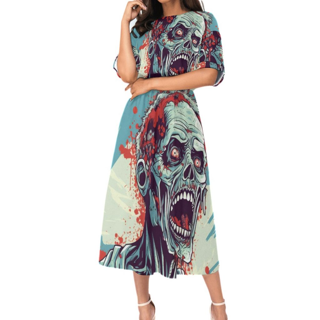 New Vibrant ZOMBIE Print Women's Elastic Waist Dress