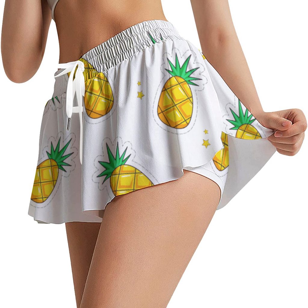 New Pineapple Print Women's Sport Skorts With Pocket