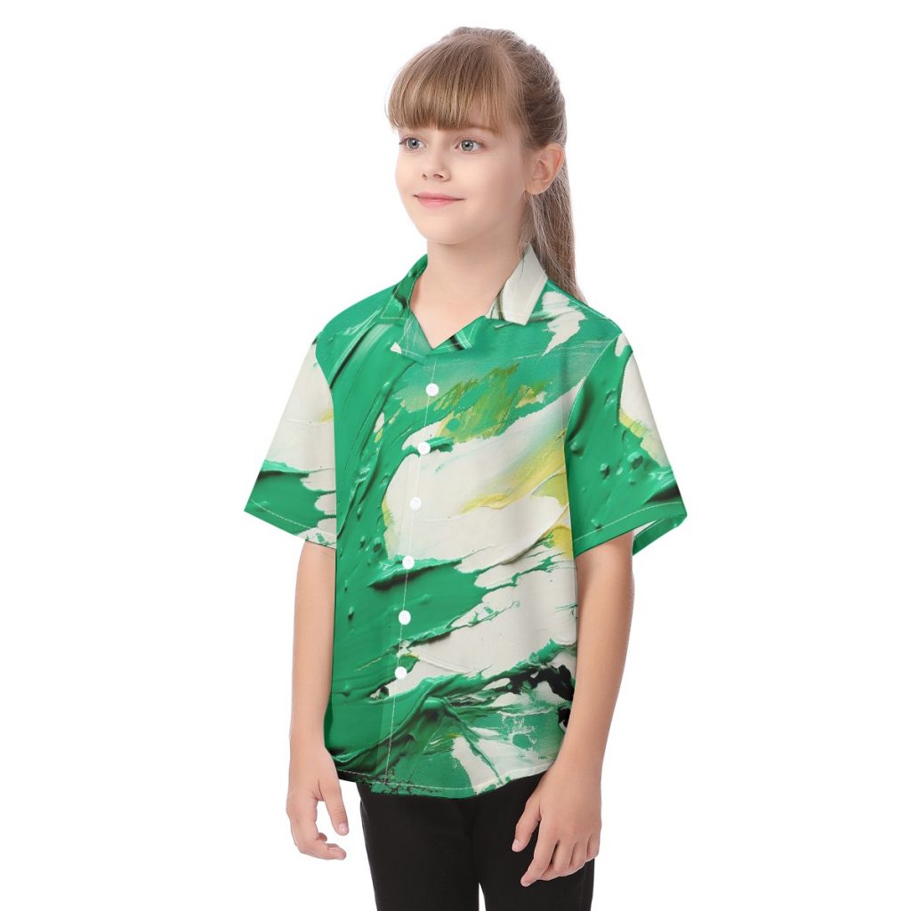 New Green & White Abstract Art Print Kid's Hawaiian Vacation Shirt