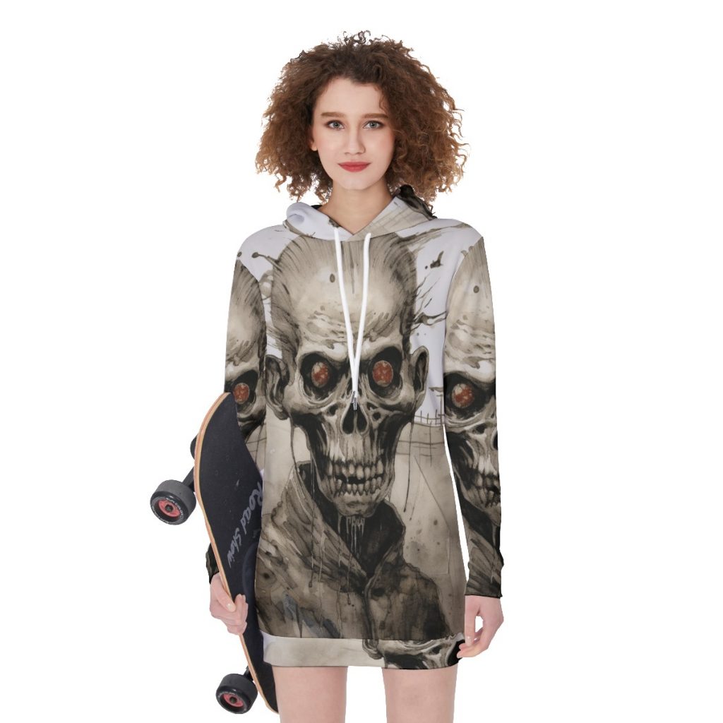 New Skull Halloween Print Women's Long Hoodie