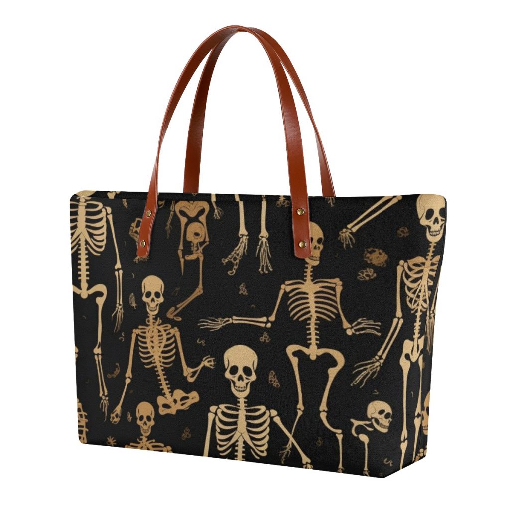 New Black & Tan (Halloween) Print Women's Skeleton Tote Bag