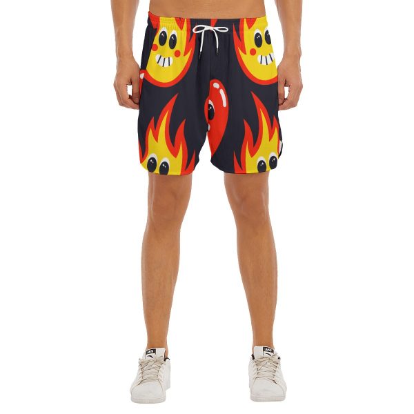 New 'Firey' Print Men's Side Split Running Sport Shorts