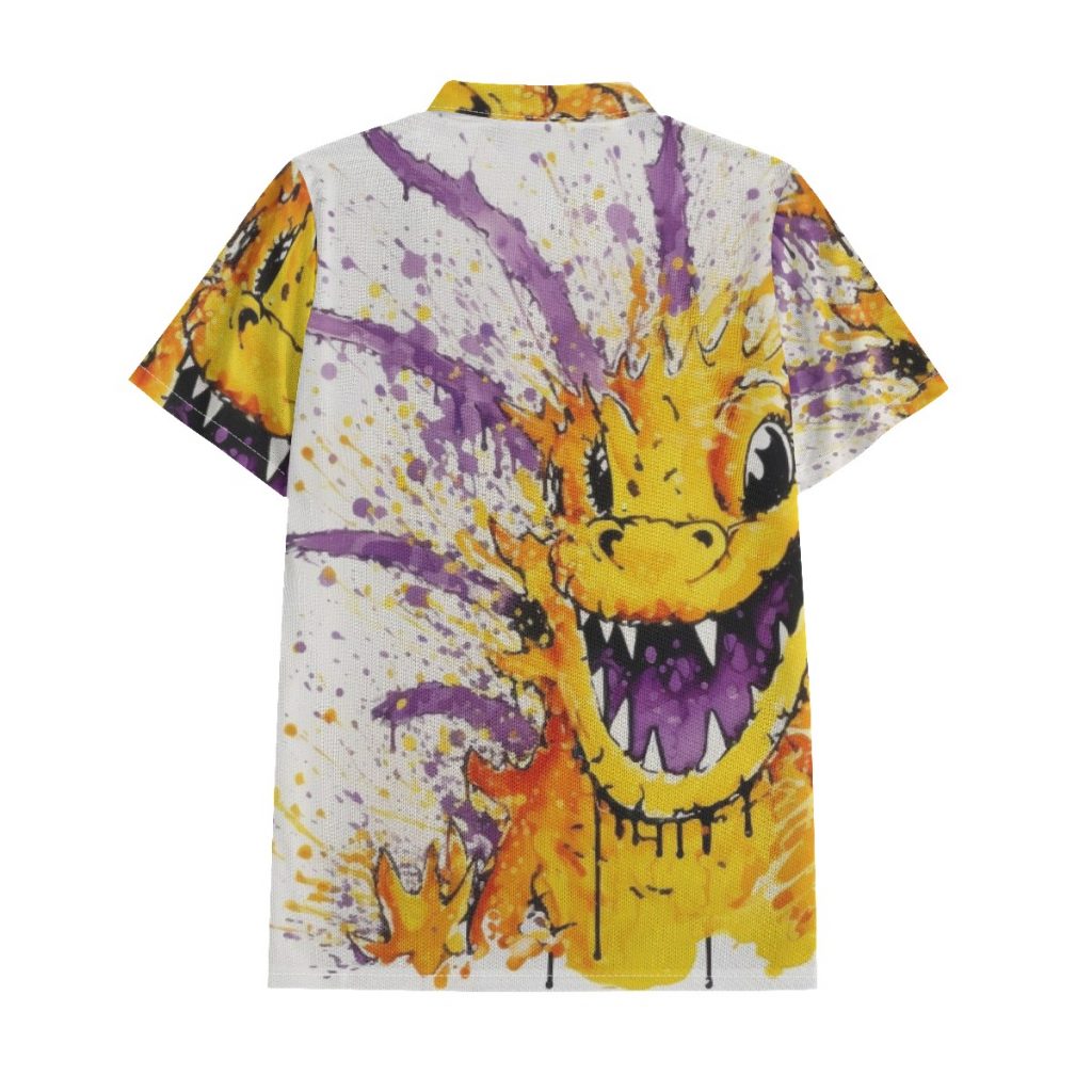 New Splashy Art Dinosaur Print Men's Polo Shirt