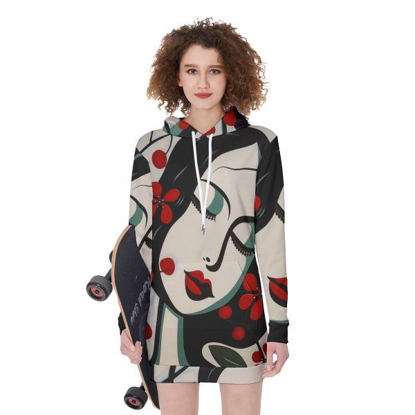 New Vibrant Woman's Face Print Long Hoodie