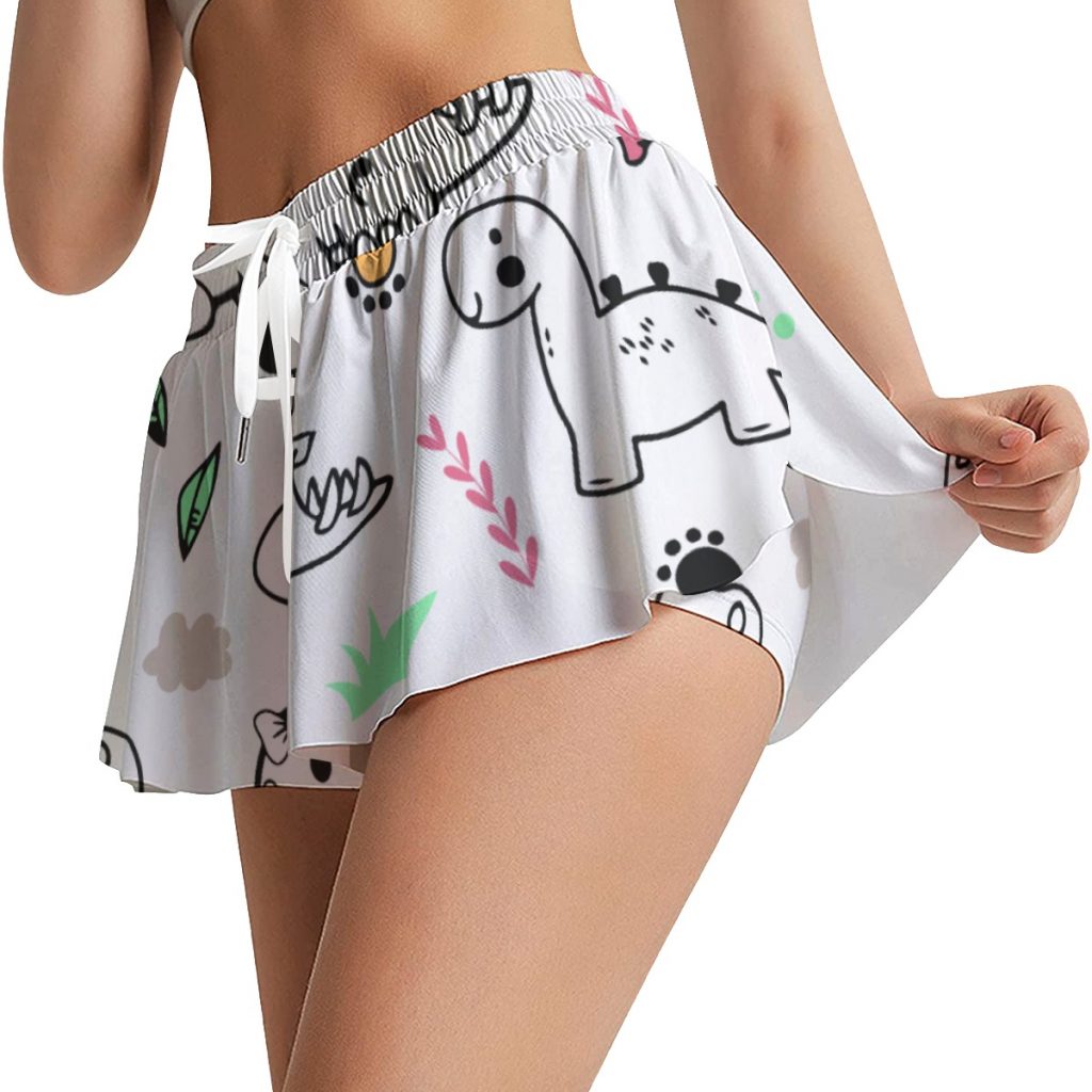New Fun Dinosaur Print Women's Sport Skorts With Pocket