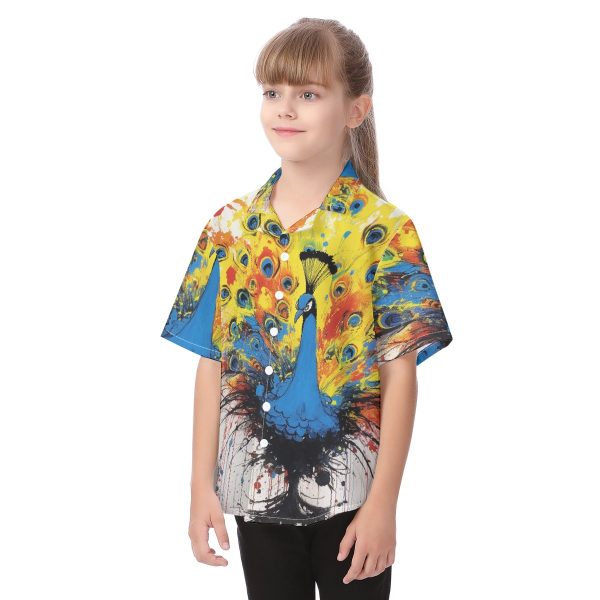 New Fun Wild Peacock Print Kid's Hawaiian Vacation Shirt