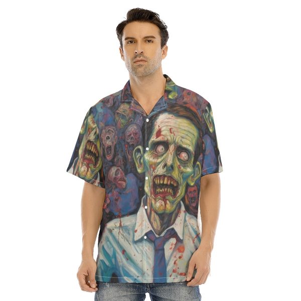 New Bloody Zombie Print Men's Hawaiian Shirt With Button Closure