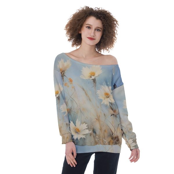New Daisy Print Oversized Women's Off-Shoulder Sweatshirt