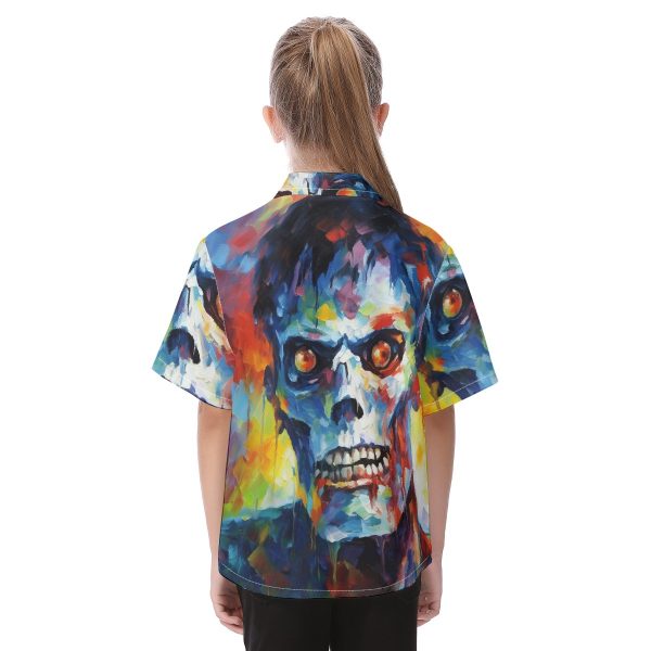 New Fun Zombie Face Print Kid's Hawaiian Vacation Shirt