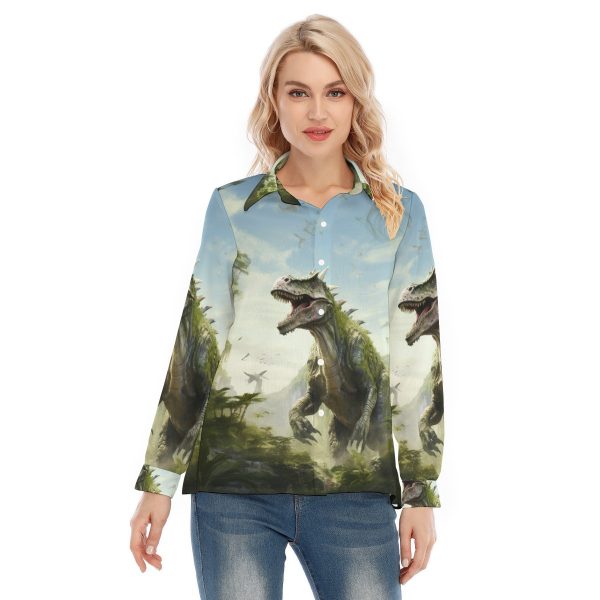 New Fantasy Dinosaur Print Women's Loose Elastic-Back Shirt