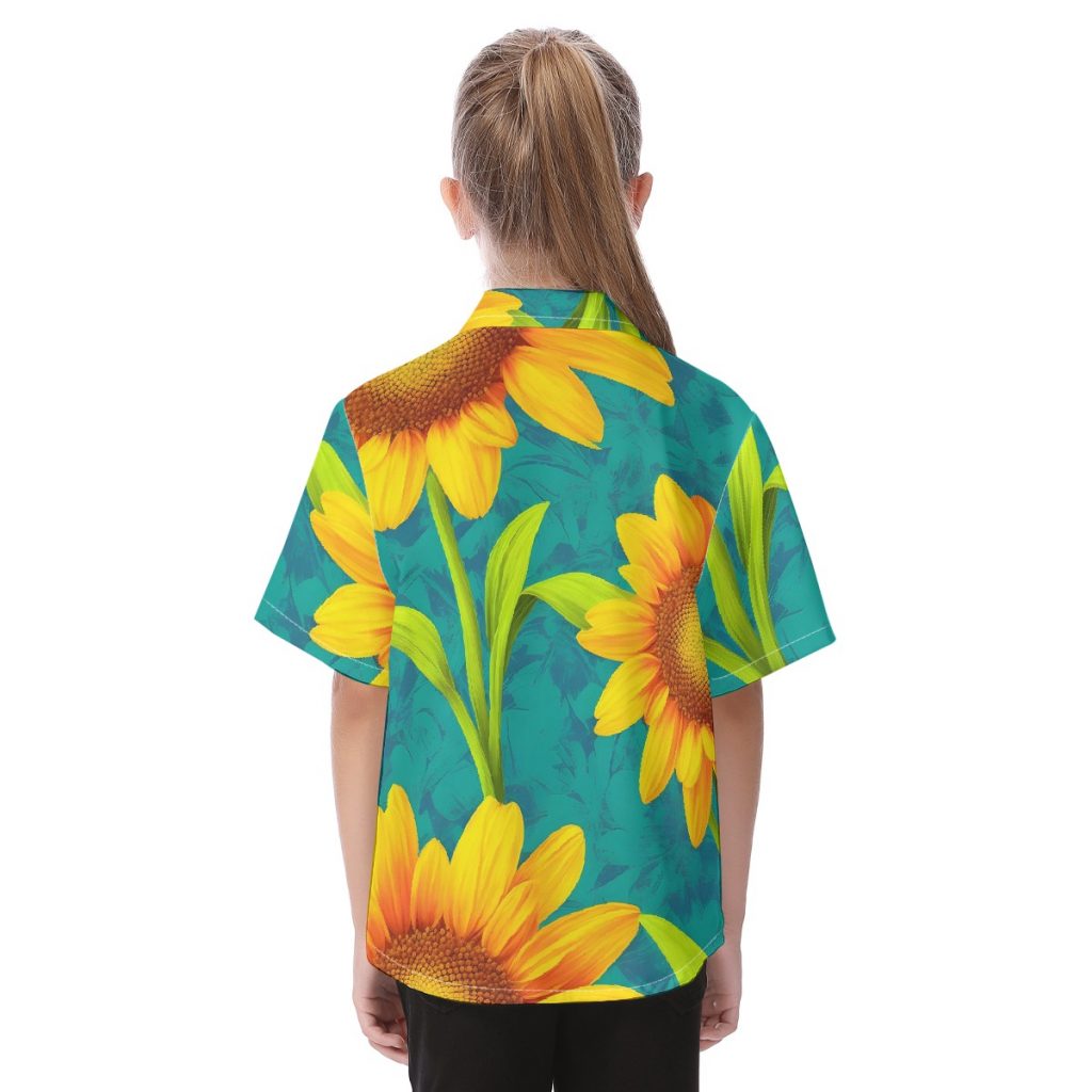 New Bright Flower Print Kid's Hawaiian Vacation Shirt
